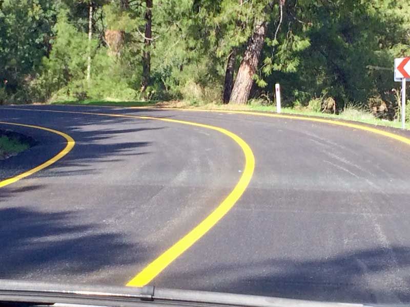 The mountain road complete with yellow lines