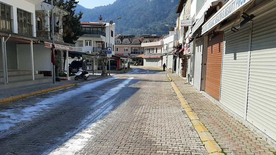 Empty and disinfected streets in the village